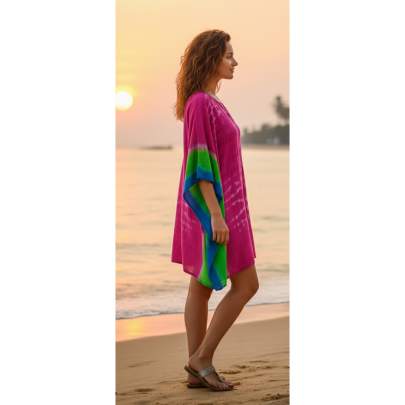 Vibrant Multicolor Tie-Dye Beach Kaftan Beach Cover up