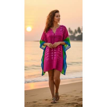Vibrant Multicolor Tie-Dye Beach Kaftan Beach Cover up
