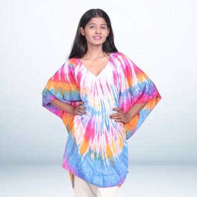 Vibrant Rainbow Tie Dye Short Kaftan for Women