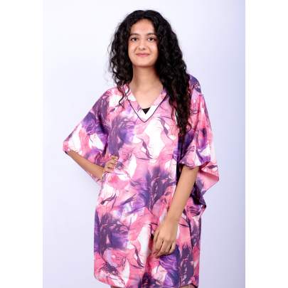 Violet Petals Print Kaftan Tunic