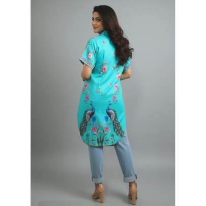 Viscose Peacock Printed Long Shirt for Women
