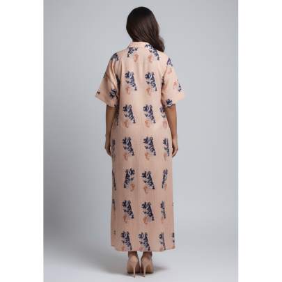 Viscose Printed Collar Neck Long Dress for Women