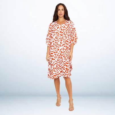 White Brown Animal Printed Kaftan