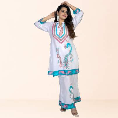 White Digital Print Kurta Pant Set