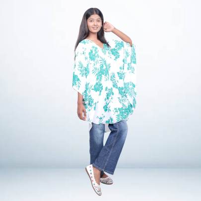 White Floral printed beach kaftan tunic