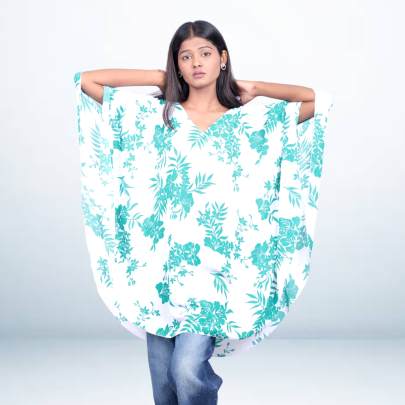 White Floral printed beach kaftan tunic