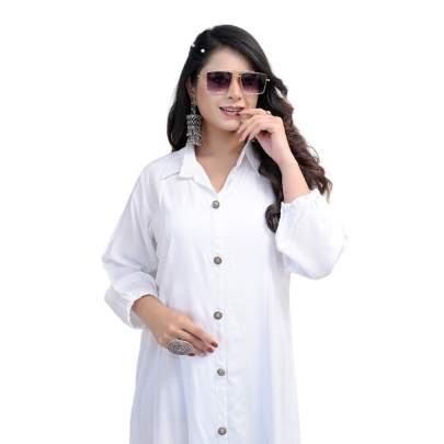 White Long Shirt Style Kurta
