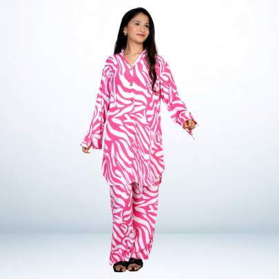 White Pink Zebra Printed Shirt Pant Co ord set