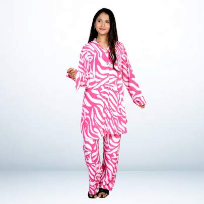 White Pink Zebra Printed Shirt Pant Co ord set