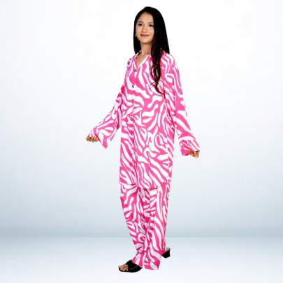 White Pink Zebra Printed Shirt Pant Co ord set