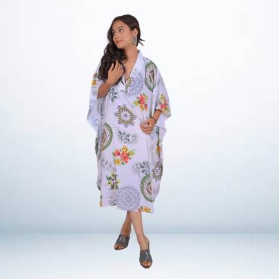 White Printed Short Kaftan Caftan