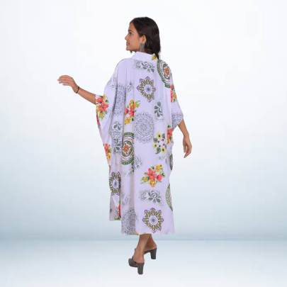 White Printed Short Kaftan Caftan