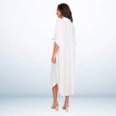 White Rayon Long Collar Dress Kaftan