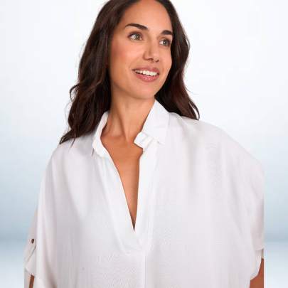 White Rayon Long Collar Dress Kaftan