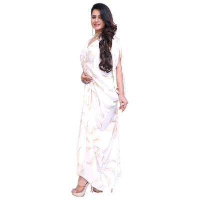White Sparkling Print long Kaftan Dress