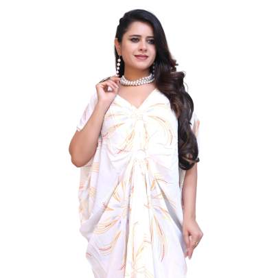White Sparkling Print long Kaftan Dress
