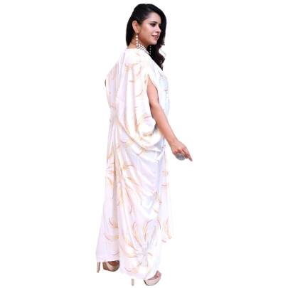 White Sparkling Print long Kaftan Dress