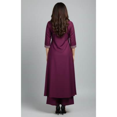 Wine Anarkali Kurti Pant Set for Women | Elegant Flared Kurti Set