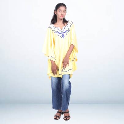Yellow Embroidered Short Kaftan Tunic