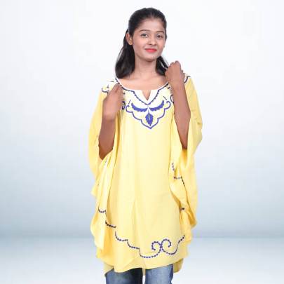Yellow Embroidered Short Kaftan Tunic