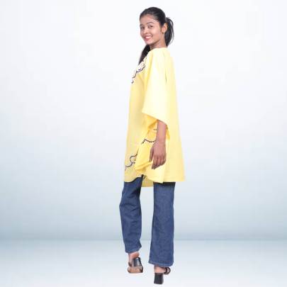 Yellow Embroidered Short Kaftan Tunic