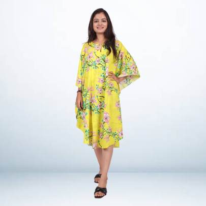 Yellow Printed Short Kaftan Caftan
