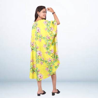 Yellow Printed Short Kaftan Caftan
